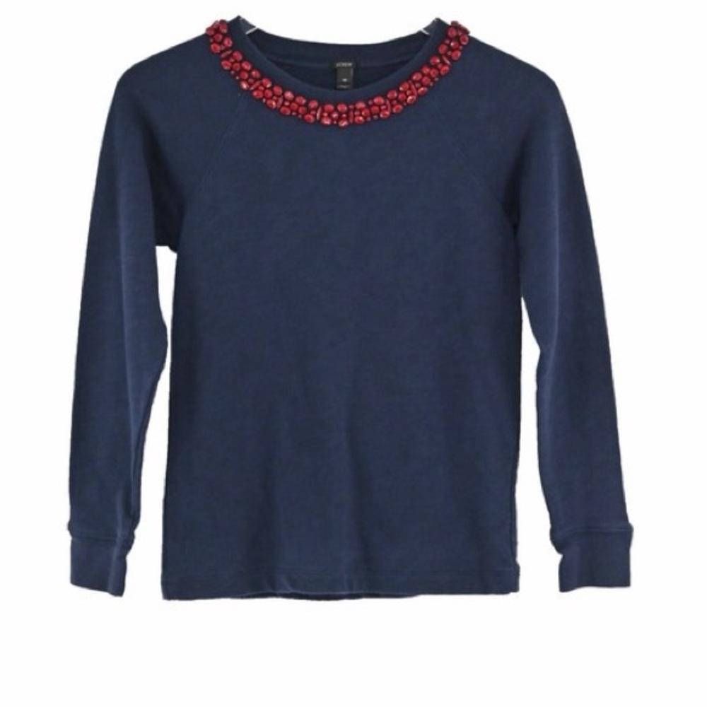 J. Crew Navy Sweatshirt with Red Beaded Neckline